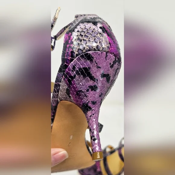 Coach Hayden Leather Violet Pink Blk Python Print Open Toe T-Strap Heels Size 7B - Picture 10 of 16